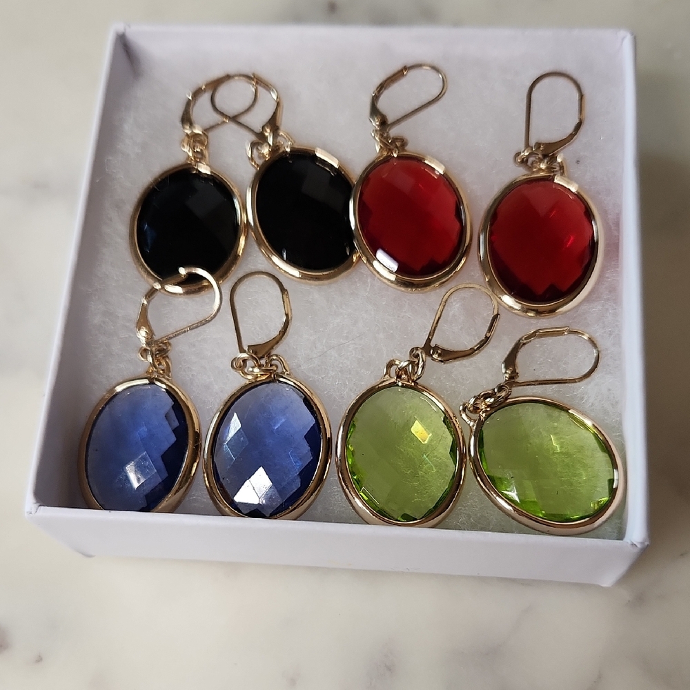 JVC Crystal | Multicolor Goldtone | Earrings Set 4